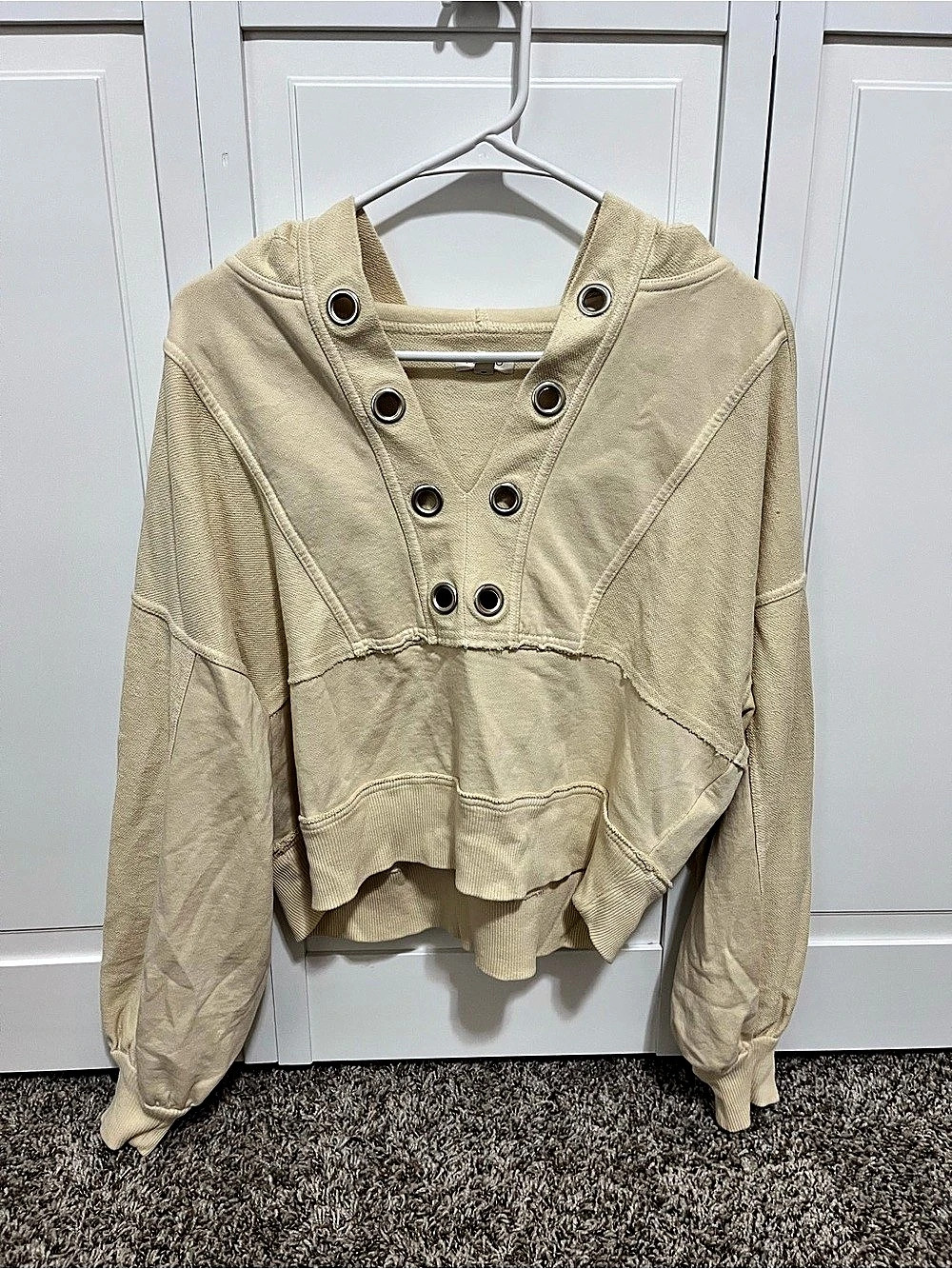 Pilcro Cropped Pullover Hoodie in Cream Size XXS